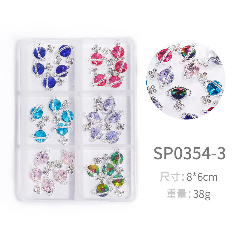 NZJ064 New Snake Planet Zircon Rhinestone Six-Grid Alloy Jewelry Wholesale 2022 New Nail Art Alloy Jewelry Vintage big drill pile drill