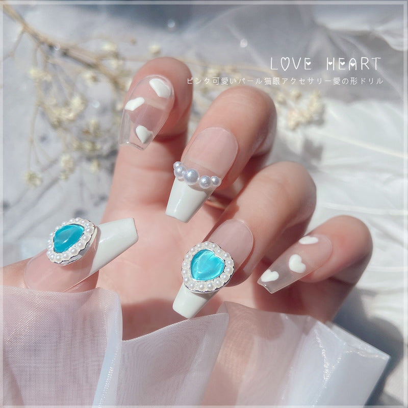NZJ013 Nail Art Pearl Heart Jewelry Alloy Exquisite Inlaid Color Opal Nail Art Decoration