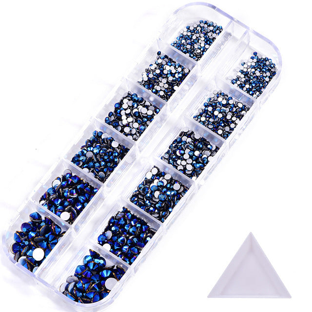 NRS016 ForLife Hot sale style glass flat bottom rhinestone 12 grid set nail art rhinestone shiny crystal nail art accessories
