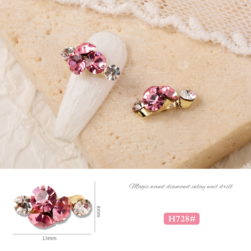 NZJ016 Stack drill super flash Japanese long metal stitching pointed bottom nail art charms Rhinestone Nail Decoration Diamond Jewelry