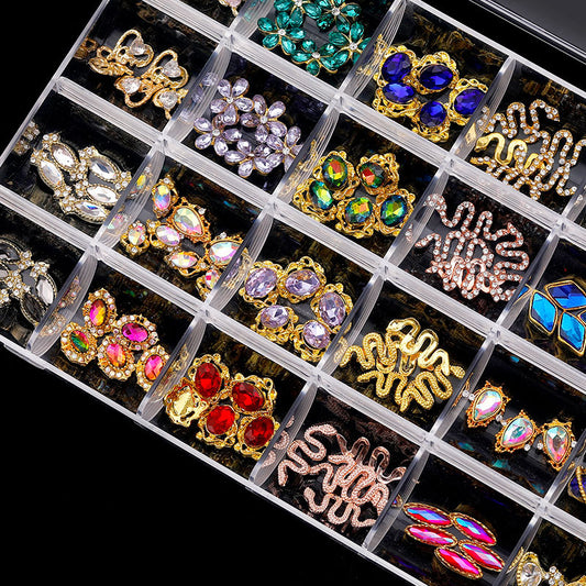 NZJ065 Nail Art Diamond Jewelry Mixed Alloy Rhinestone Aurora Glass Resin Snake Planet Nail Decoration Wholesale