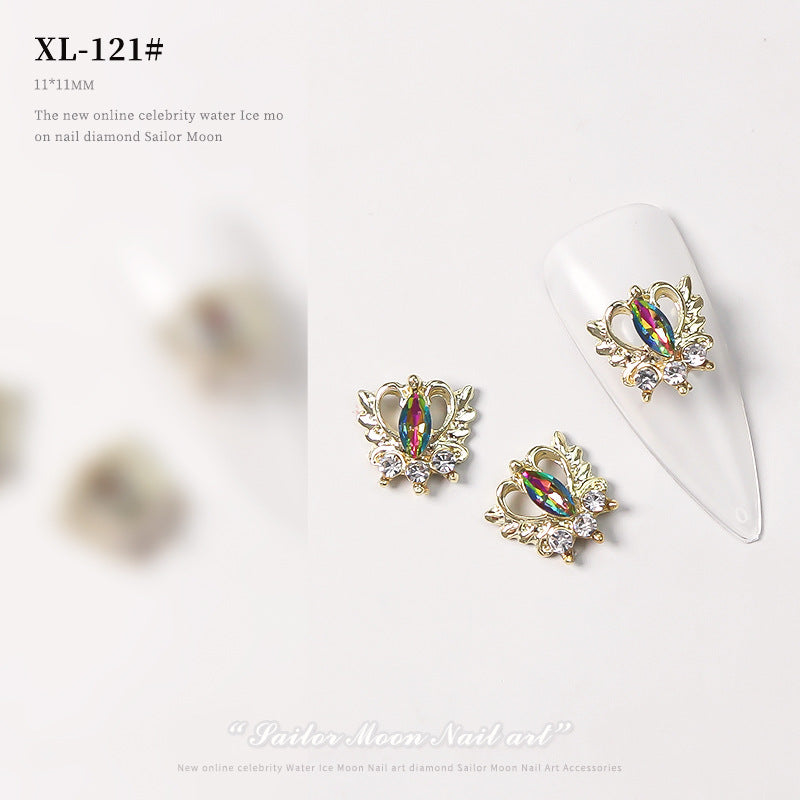 NZJ068 Loving Heart Nail Decorations Valentine's Day Luxury Diamond Gilding Charms Glitter Hearts Shape Rhinestones Nail Supplies