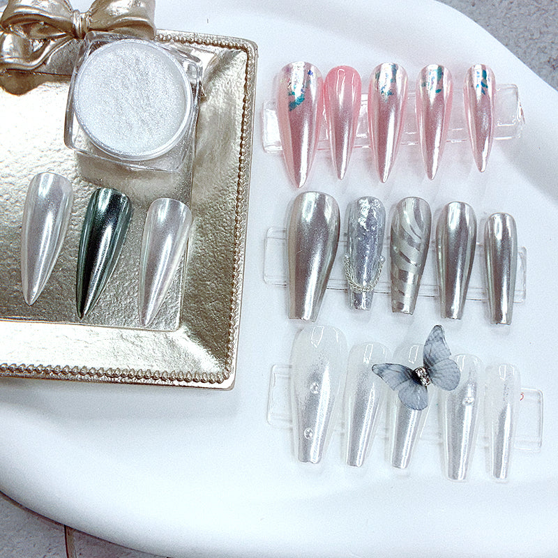 FNP030 Holographic Nail Powder Silver light Laser Mirror Glitter Design Nail Art Pigment Rub Dust Flakes Decorations