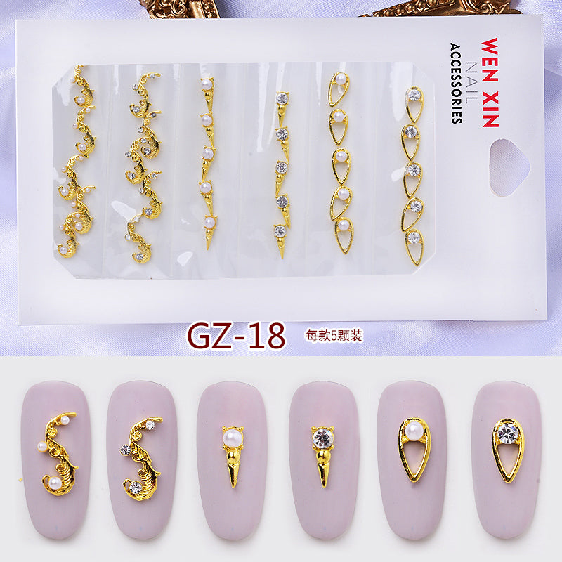 NRS007 ForLife 6 Grid Pack Flatback Nail Art Crystal Rhinestones Zircon Decorations 3d Alloy Retro Nail Accessories DIY tools