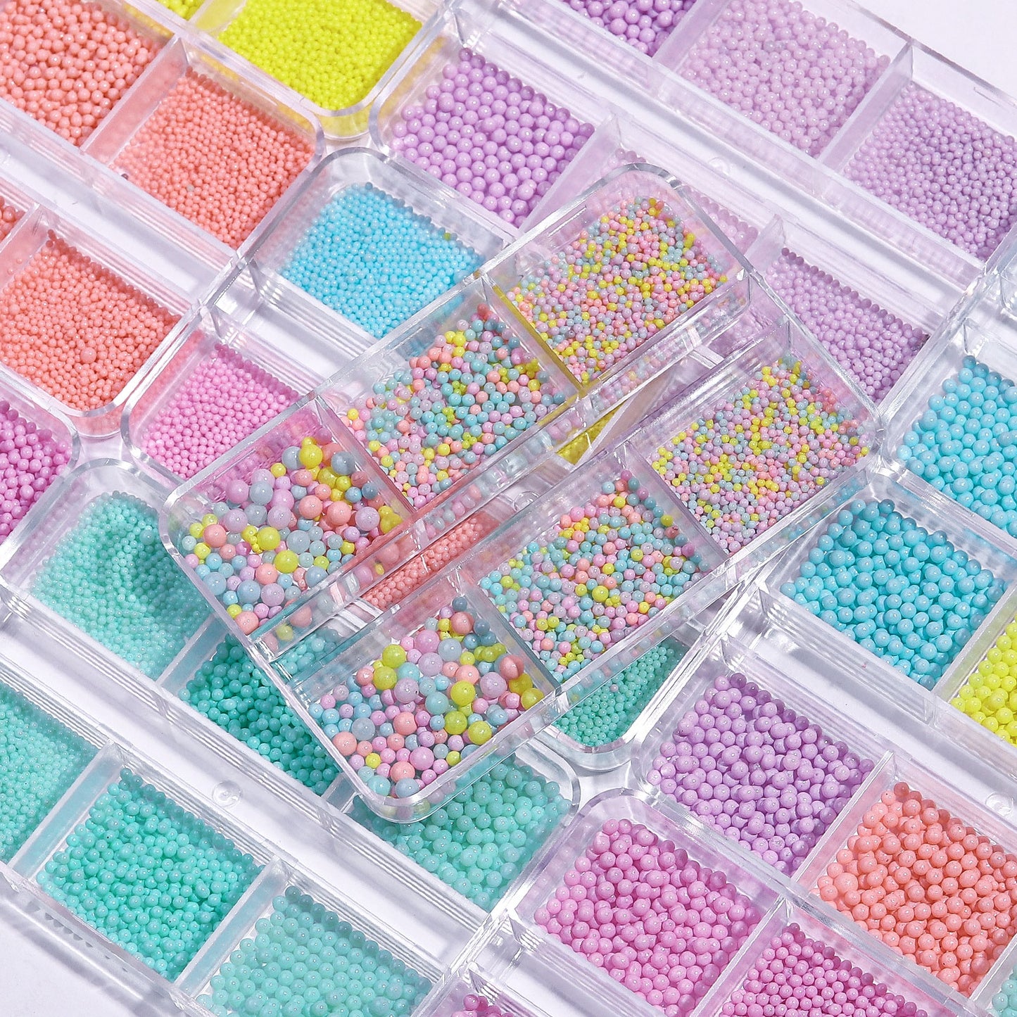 NZJ019 Hot Sale Mix Sizes Candy Color 3D Mermaid Jewelry Round Beads Nail Charms Rhinestones Nail Art Plastic Beads