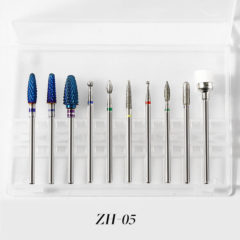 NDB003 10pcs Diamond Rotate Burr Nail Drill Bits Set Silicone Polishing Accessories Manicure Electric Machine Cutters Tool