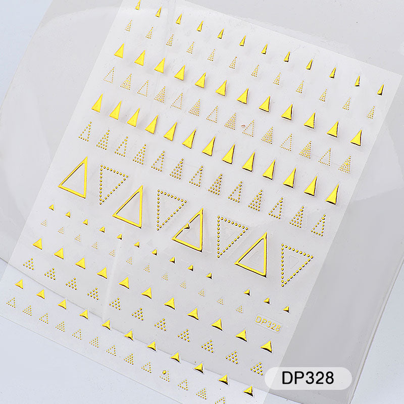 NS5D015  ForLife 1 Sheet Metallic Nail Art Stickers Mixed Geometric Patterns 3d Gold Hollow Adhesive Sticker Decoration