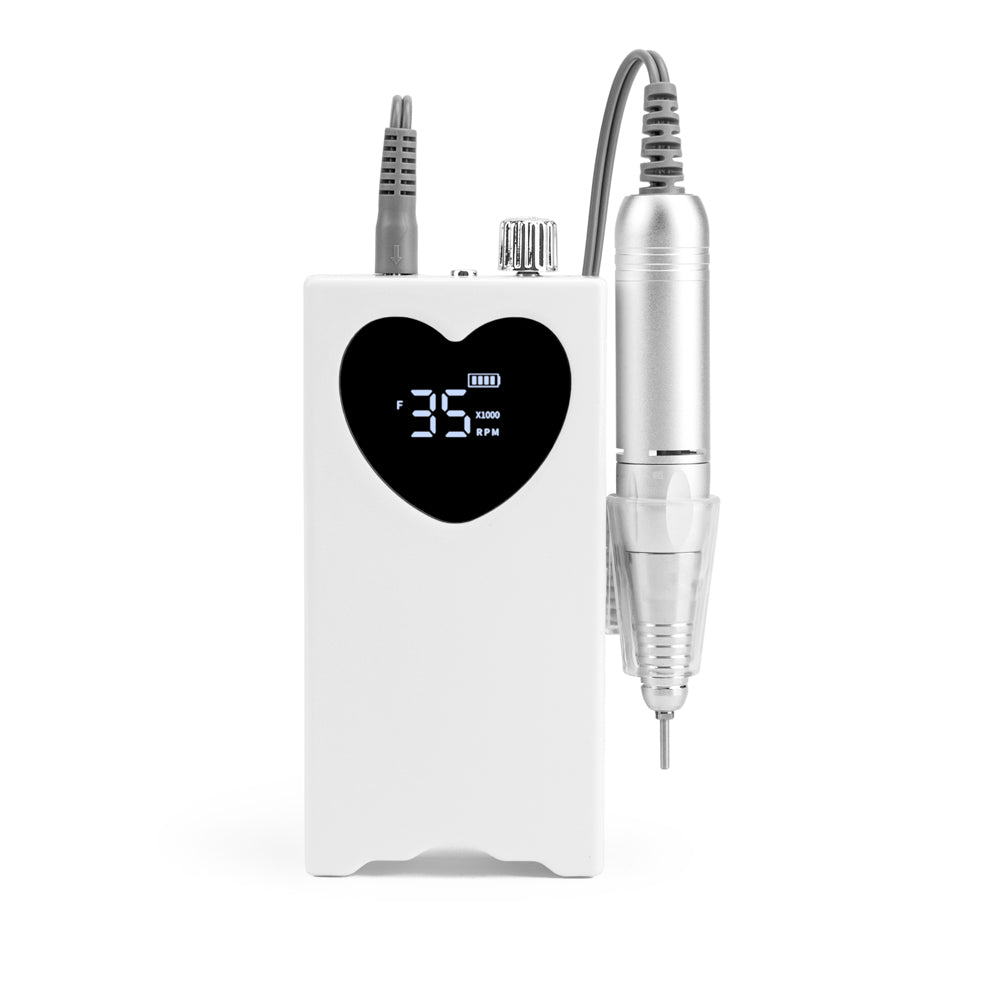 FNDM016 New Heart shape Portable Cordless Rechargeable Desktop Nail Drill Machine with 35000 rpm electric nail drill E file