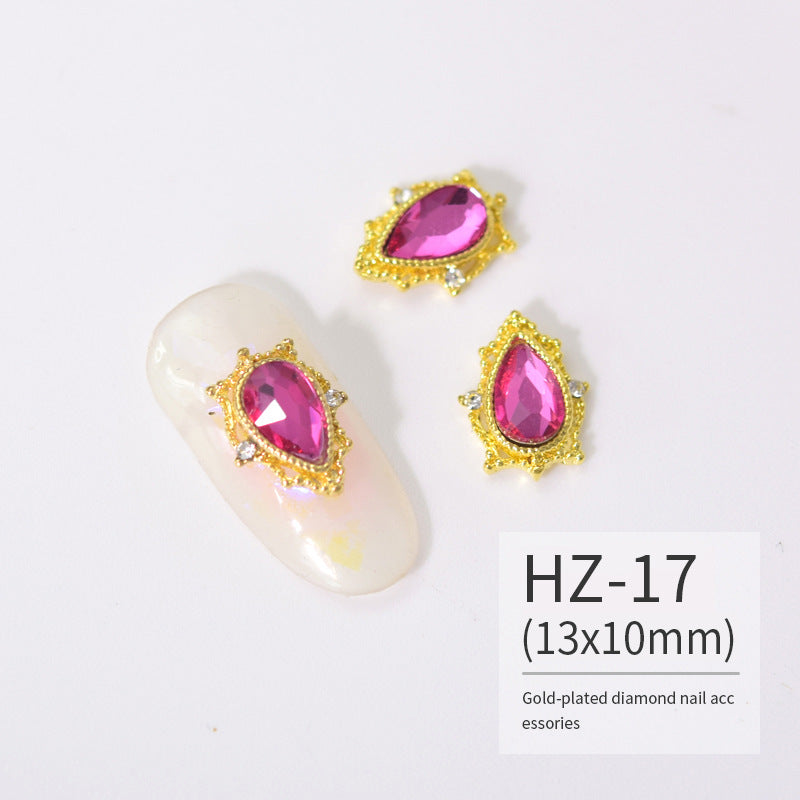 NZJ004 Luxury Metal Heart Alloy Nail Charms 3D Nail Art Rhinestone Crystal Zircon For Manicure Decoration Accessories