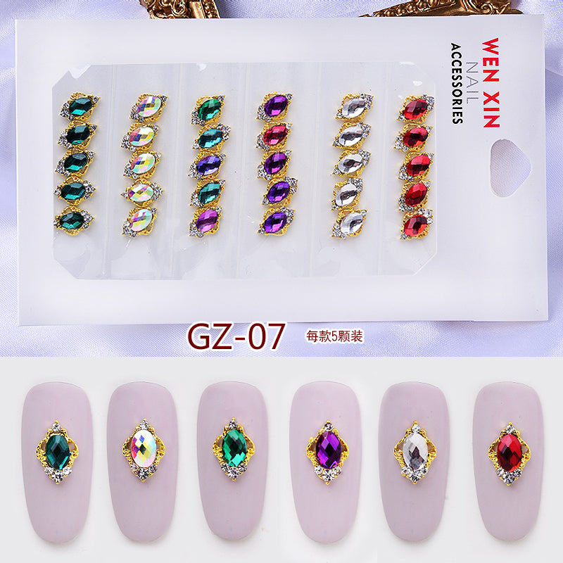 NRS007 ForLife 6 Grid Pack Flatback Nail Art Crystal Rhinestones Zircon Decorations 3d Alloy Retro Nail Accessories DIY tools