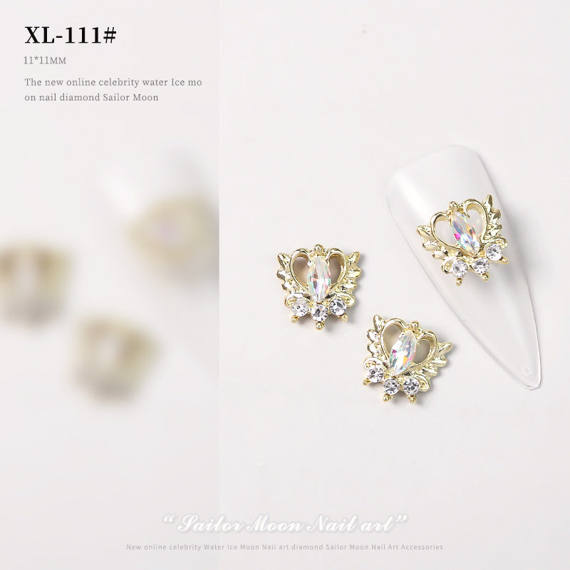 NZJ068 Loving Heart Nail Decorations Valentine's Day Luxury Diamond Gilding Charms Glitter Hearts Shape Rhinestones Nail Supplies