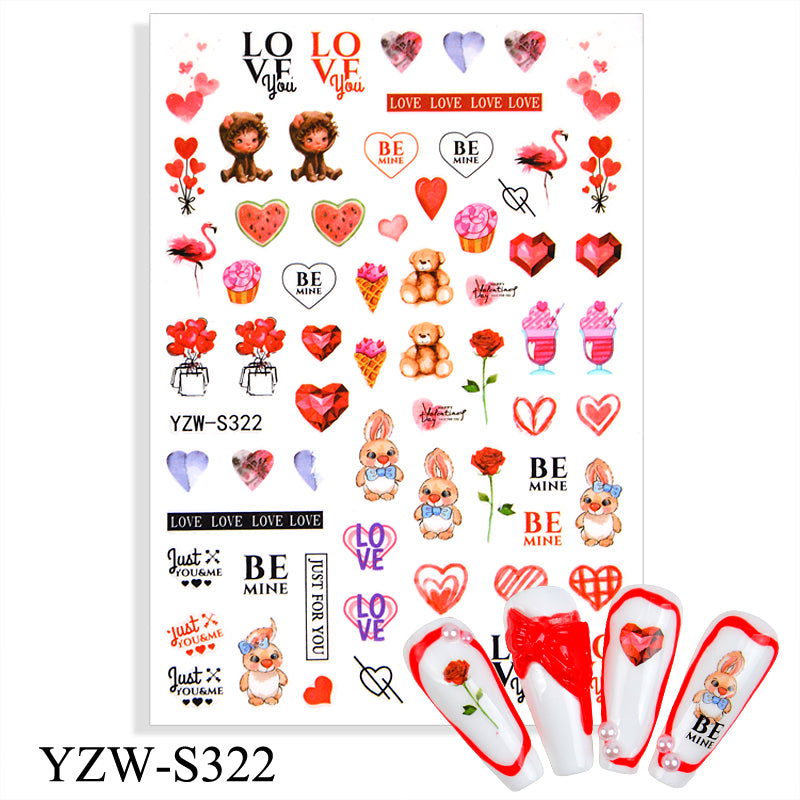 NS5D005  New Valentine's Day Love Flower Red Lip Sticker Nail Decoration
