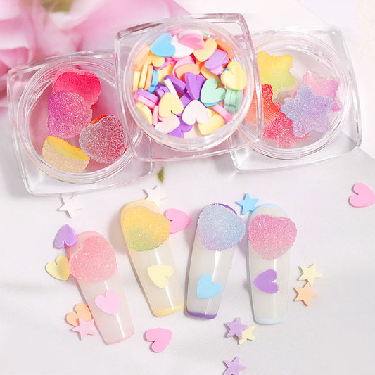 NDE025 ForLife 10pcs 3D Heart Star Nail Art Decorations Gradient Colorful Soft Fudge Designs Sweet Candy DIY Accessories For Nails