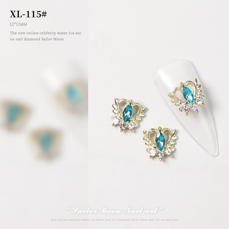 NZJ068 Loving Heart Nail Decorations Valentine's Day Luxury Diamond Gilding Charms Glitter Hearts Shape Rhinestones Nail Supplies