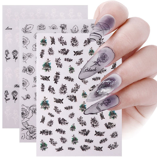 NS5D025  ForLife rose flower Design 3D Nail Art Sticker Flower Transfer Stickers Slider Decals Tip Manicuring Art Decoration