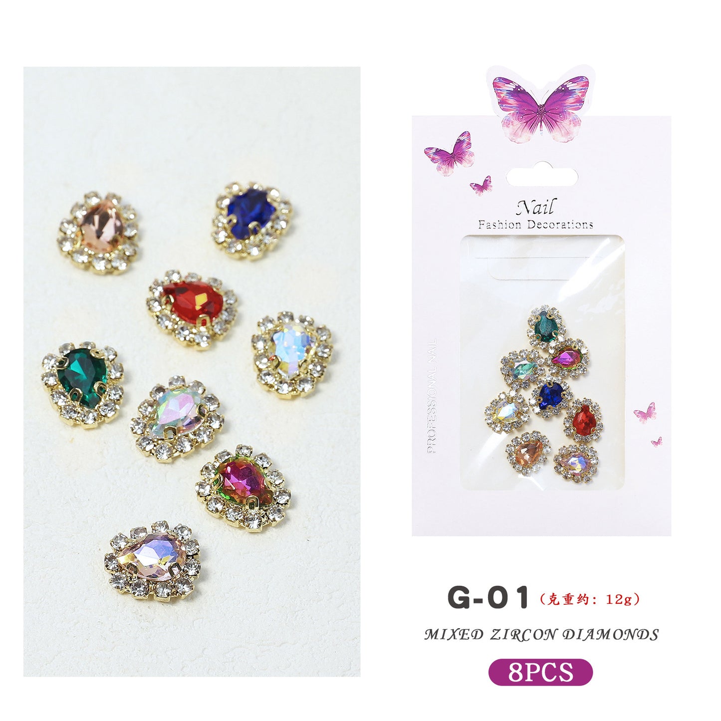 NRS029 3D nail art charms zircon alloy nail jewelry transparent shiny charm metal gemstone fashion DIY nail art decorations