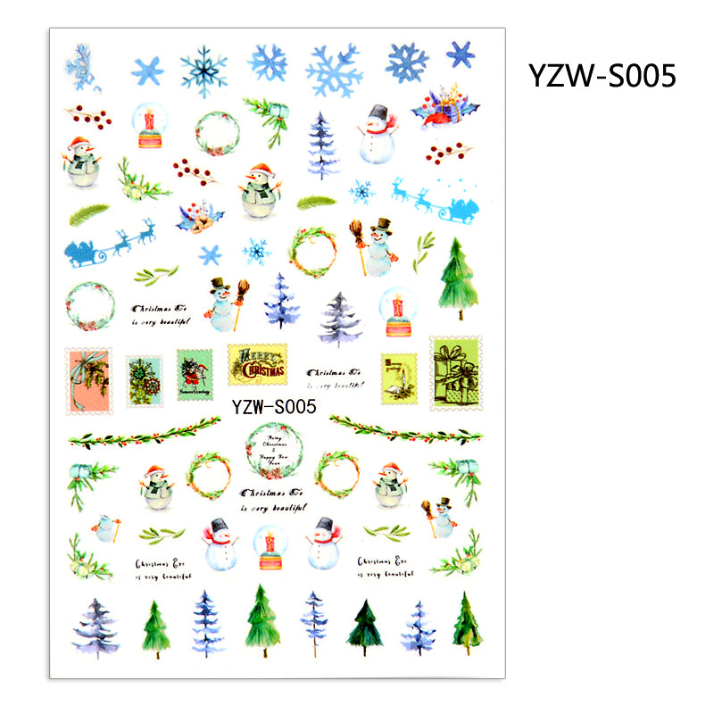 NS5D007  1pcs Christmas Winter Nail Sticker Robin Snow Flower New Year Halloween 3D Decals Nail Art Design Decor Accessories