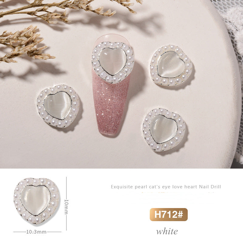 NZJ013 Nail Art Pearl Heart Jewelry Alloy Exquisite Inlaid Color Opal Nail Art Decoration