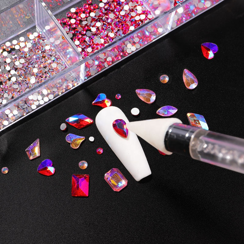 NRB011 3D Diamond Colorful Boxed Nail Rhinestone Glitter Flat Glass Shaped Nail Art Decoration Accessories Shiny Jewelry Set