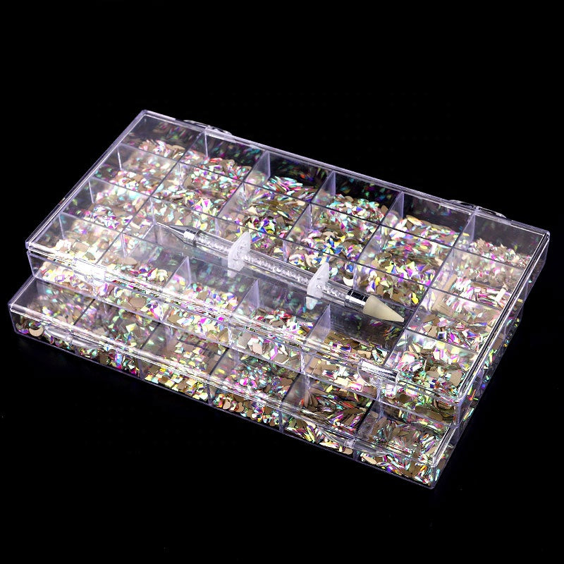 NRB016 Crystal AB Rainbow Nail Art Mix Shape Fancy Shaped In Box Flat Bottom Glass nail rhinestone art decoration rhinestones