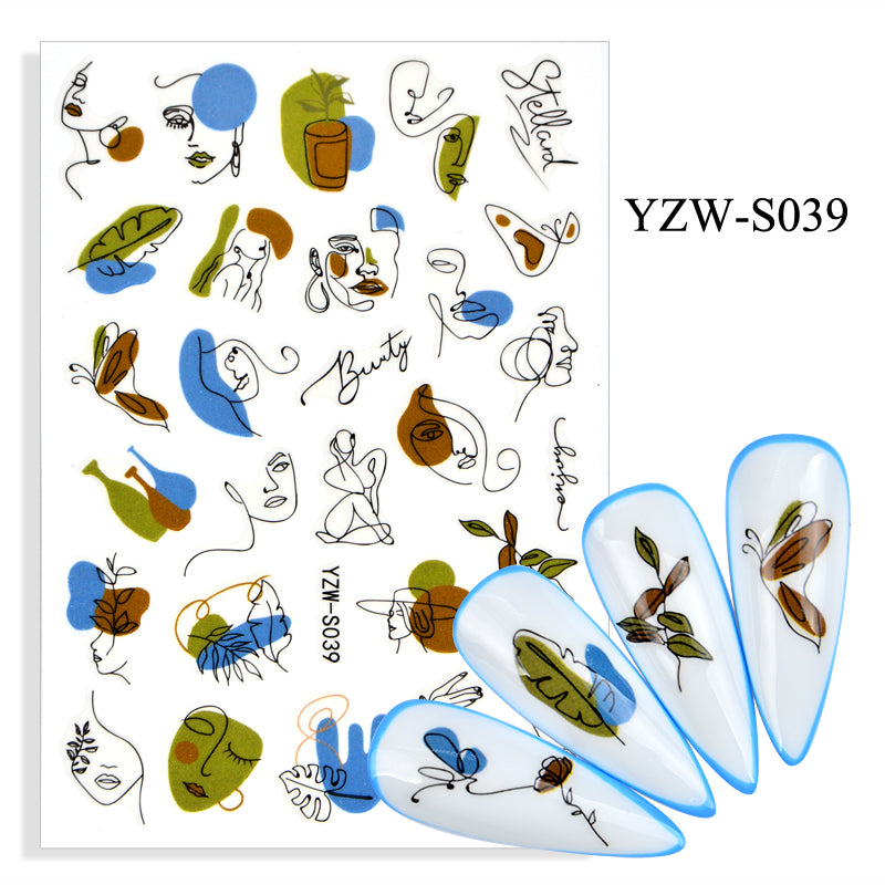 NS5D003 Hot Sale Simple Line Geometric Face Nail Sticker Avocado Fruit Nail Sticker 3d