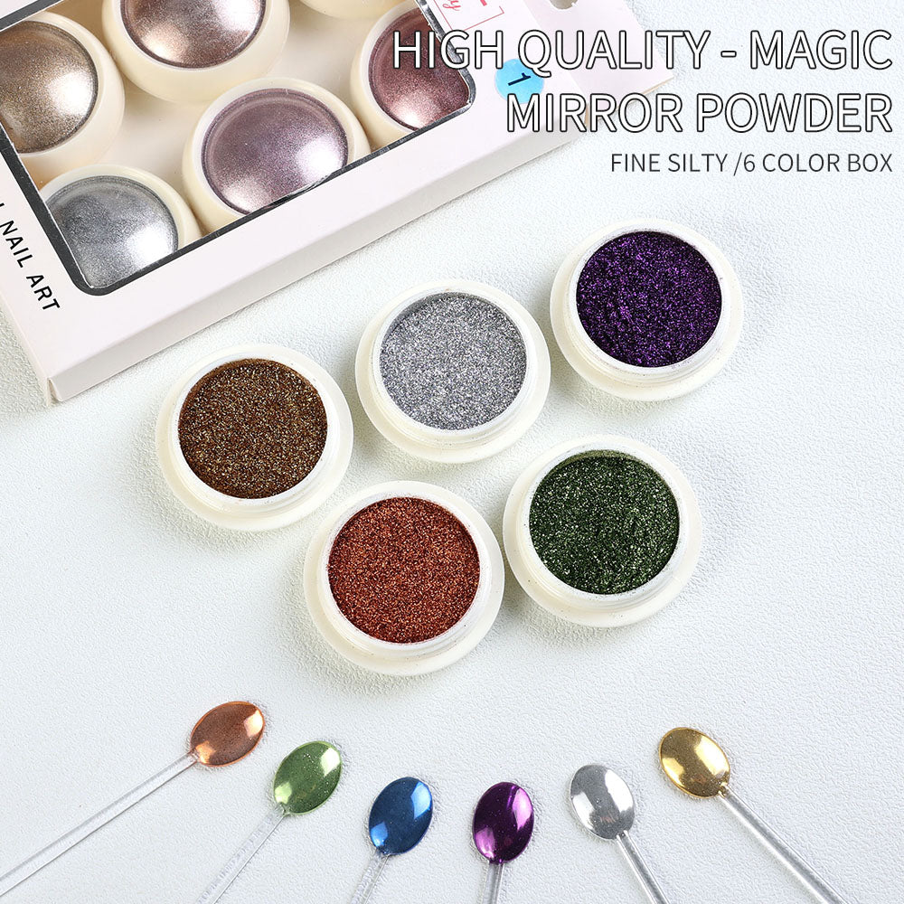 FNP001 Wholesale High Quality 6pcs/box Highlight Magic Mirror Powder Press On Nail For Fashionable Nail Decoration