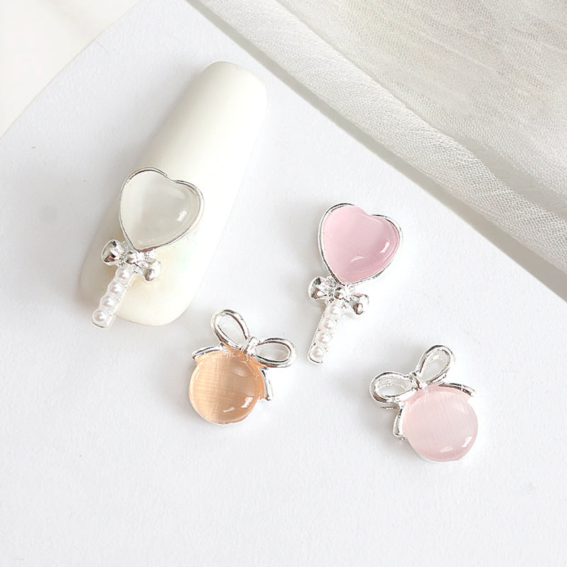 NZJ047 Lollipop Design 3D Nail Art Charms Heart Shaped Cat's Eye Stone Design Manicure Jewelry For Nail Art Decoration
