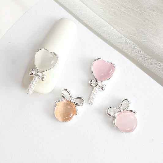 NZJ047  Lollipop Design 3D Nail Art Charms Heart Shaped Cat's Eye Stone Design Manicure Jewelry For Nail Art Decoration