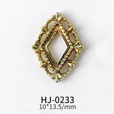 NZJ044 Gold Heart Rectangle Waterdrop Metal Frame with Rainbow Shell Nail Alloy Art Charms Deco Nail Stickers Decals Tools
