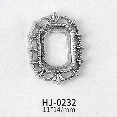 NZJ044 Gold Heart Rectangle Waterdrop Metal Frame with Rainbow Shell Nail Alloy Art Charms Deco Nail Stickers Decals Tools