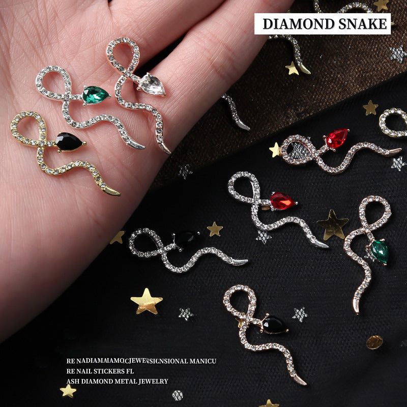 NZJ003 Trend Snake Nail Jewelry Shinny Diamond Crystal 3D Zircon Snake Nail Art Charms In Bulk For Nail Zircon Decoration