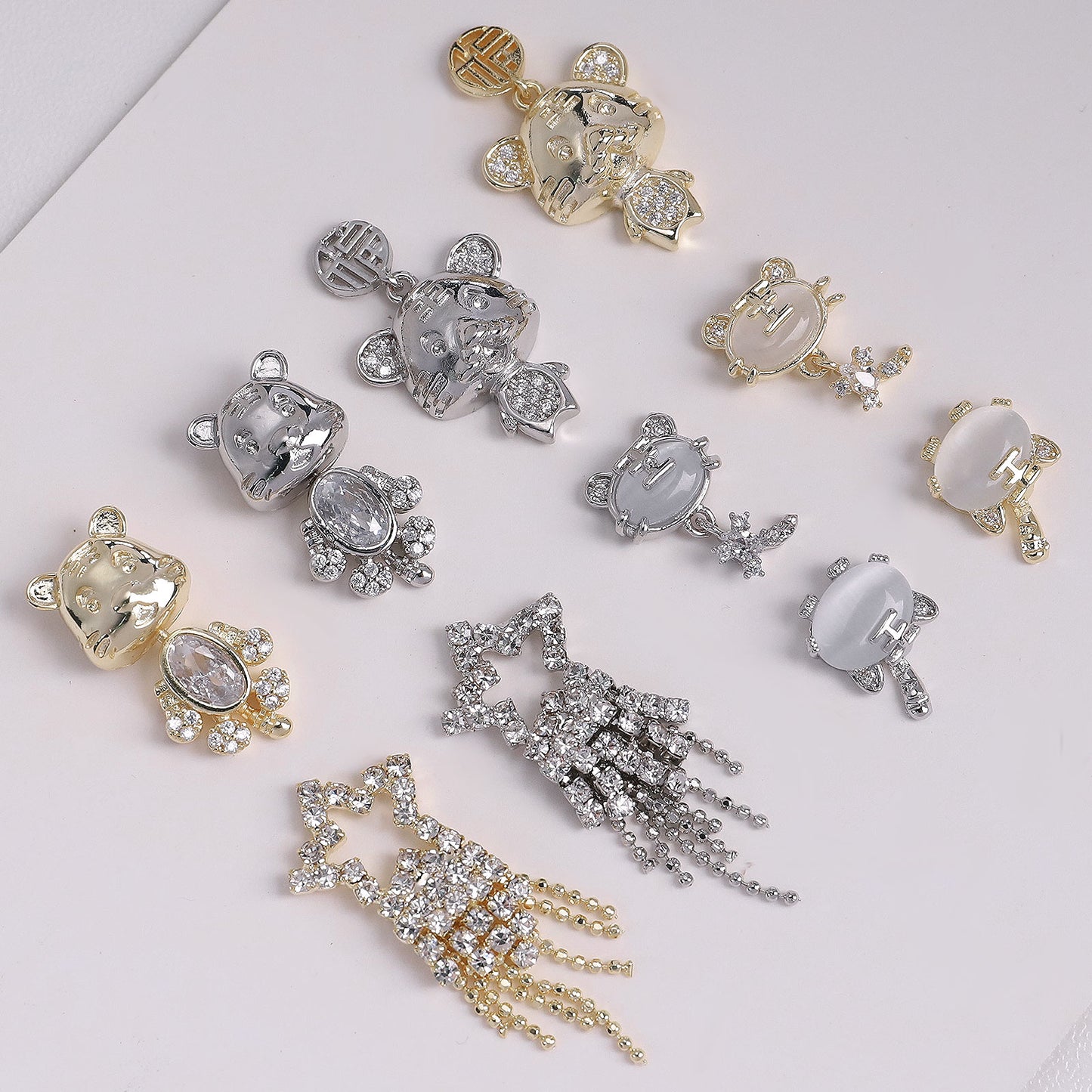 NZJ053 New Year's Zodiac Luxury Alloy Zircon Tiger Rhinestone Nail Art Jewelry