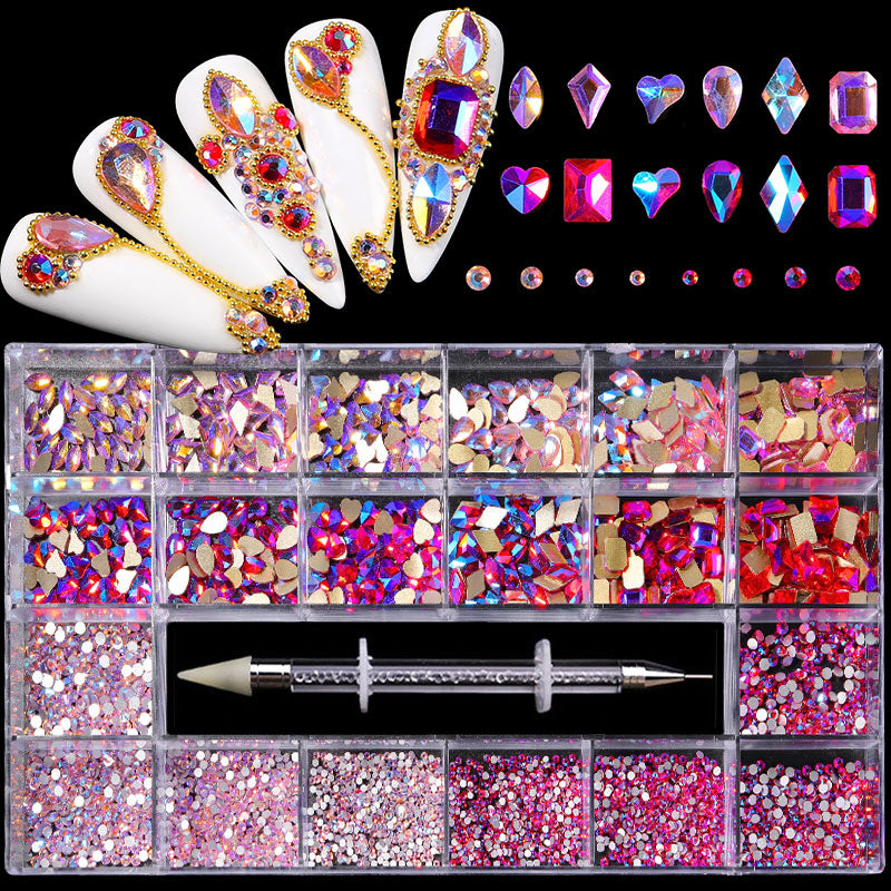 NRB011 3D Diamond Colorful Boxed Nail Rhinestone Glitter Flat Glass Shaped Nail Art Decoration Accessories Shiny Jewelry Set