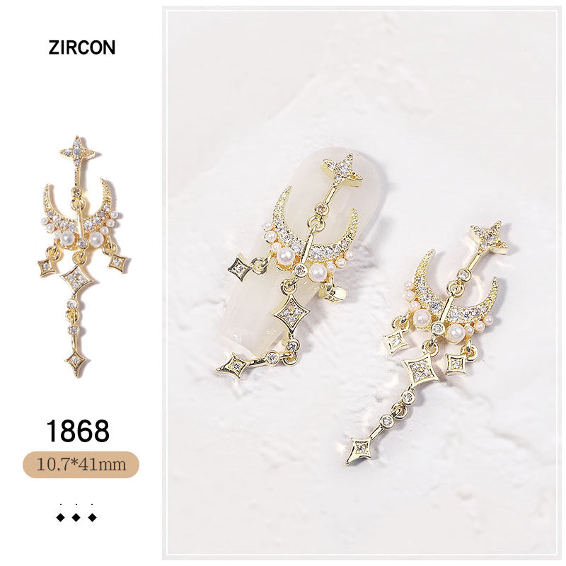 NZJ052 New Luxury Zircon Crystal Rhinestones For Nails Alloy Gold Nail Art Decorations Fashion Jewelry Ornaments