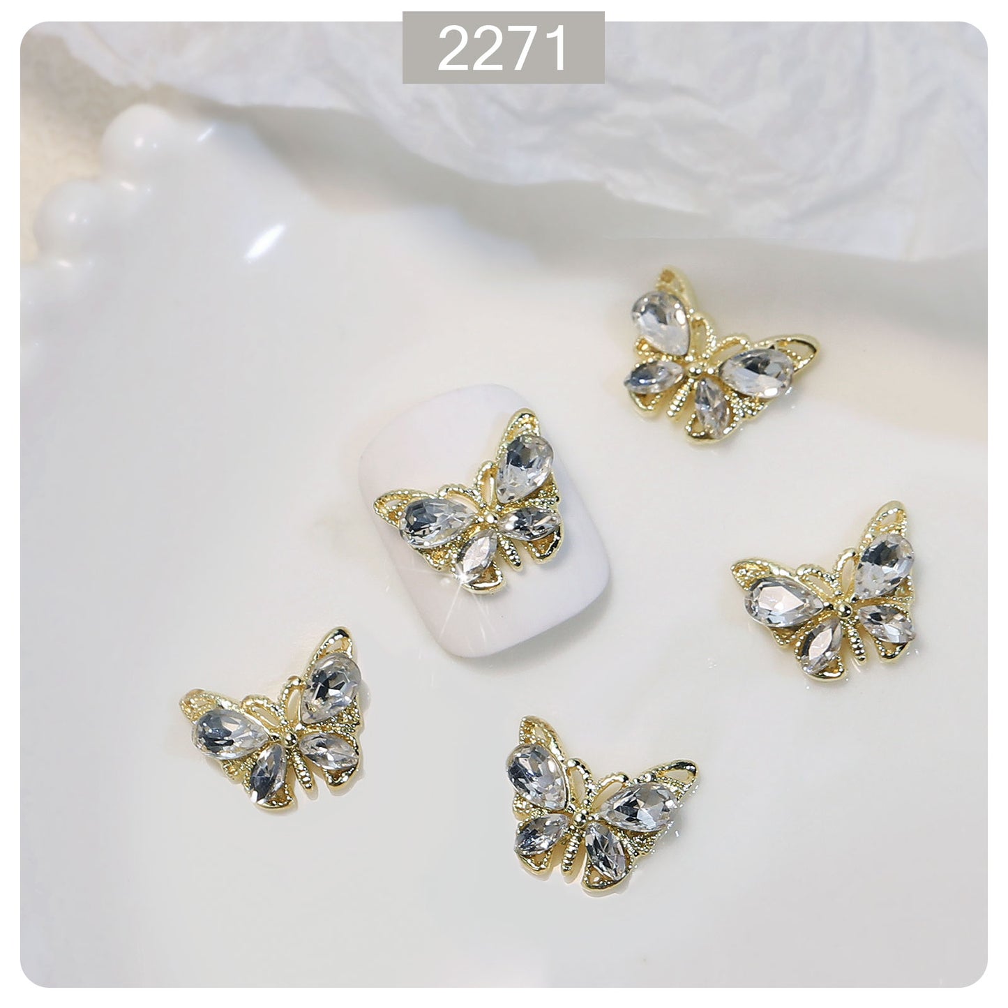 NZJ049 New luxury shiny 3D alloy crystal butterfly zircon nail accessories wholesale