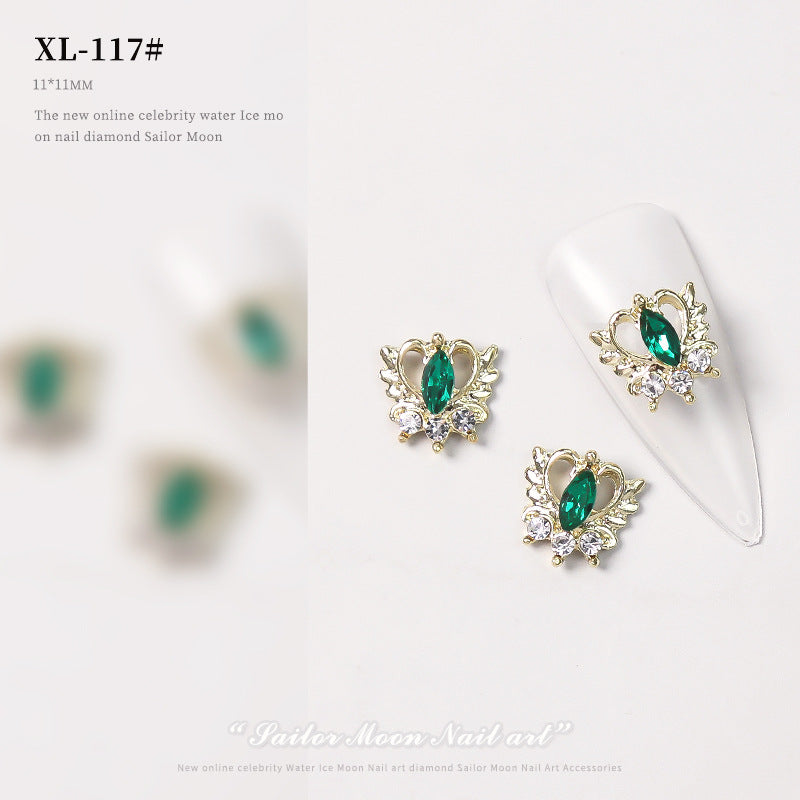 NZJ068 Loving Heart Nail Decorations Valentine's Day Luxury Diamond Gilding Charms Glitter Hearts Shape Rhinestones Nail Supplies