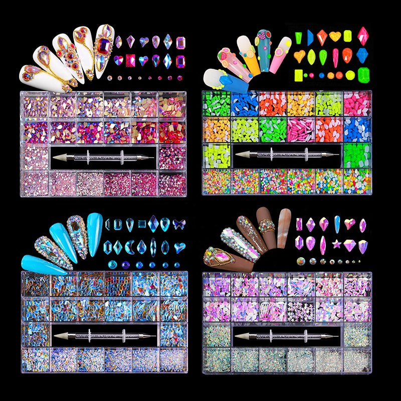 NRB017 Shiny Crystal AB White Rainbow Nail Art Mix Shape Fancy In Box Flat Bottom Glass nail rhinestone art decoration rhinestones