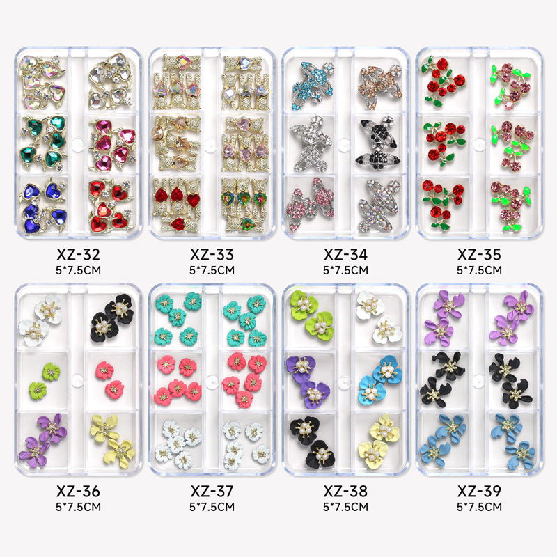 NZJ020 Nail Art Camellia Cherry Planet Six-Grid Alloy Jewelry Wholesale