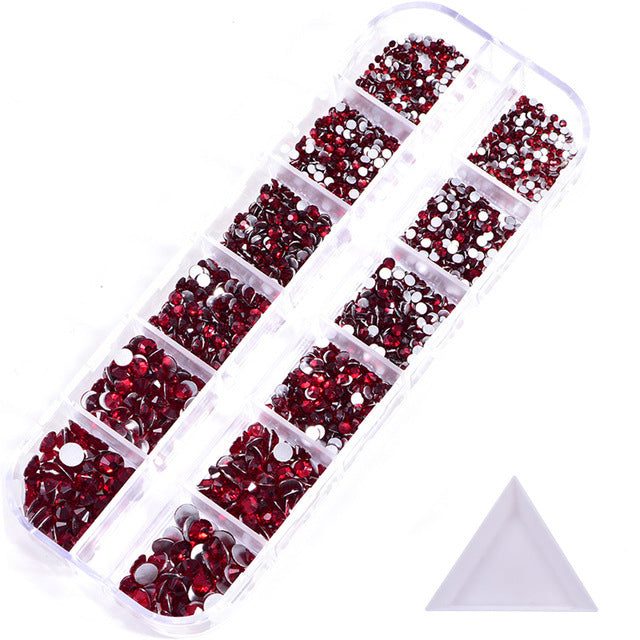 NRS016 ForLife Hot sale style glass flat bottom rhinestone 12 grid set nail art rhinestone shiny crystal nail art accessories