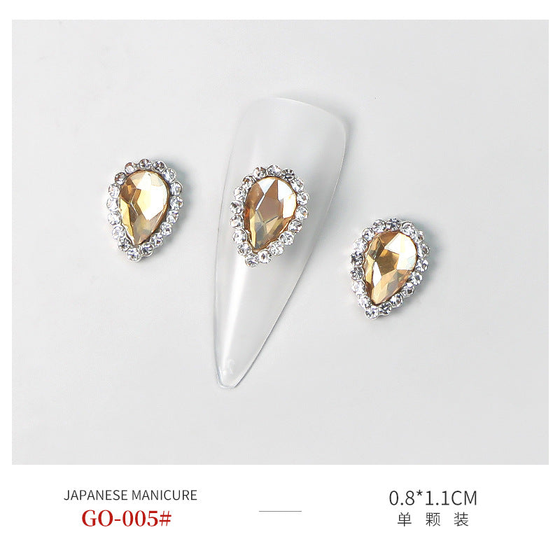 NZJ069 3D Designer Luxury Zircon Crystal Rhinestone Nail Charms Kawaii Gold Metal Alloy Charms for Nail Jewelry