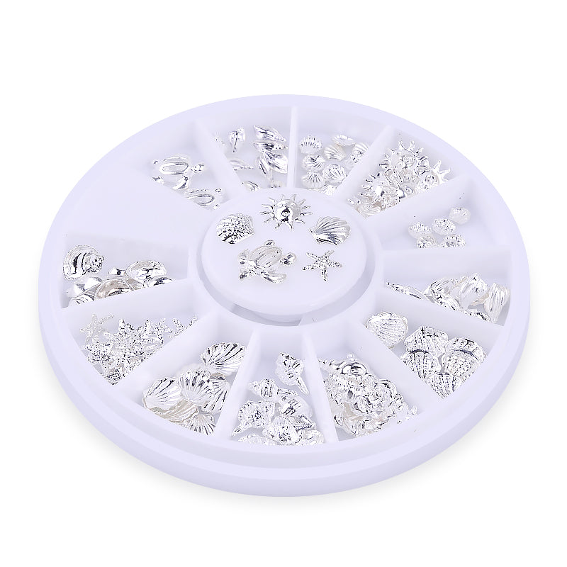 NAW010 Metal Rivet Ocean Series Silver Starfish Shell 3d Metal Hollow Nail Art Stud Decoration Manicure Nail Wheel