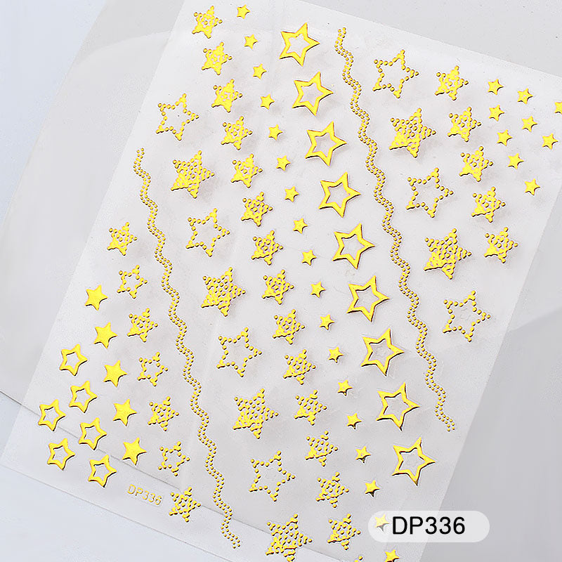 NS5D015  ForLife 1 Sheet Metallic Nail Art Stickers Mixed Geometric Patterns 3d Gold Hollow Adhesive Sticker Decoration