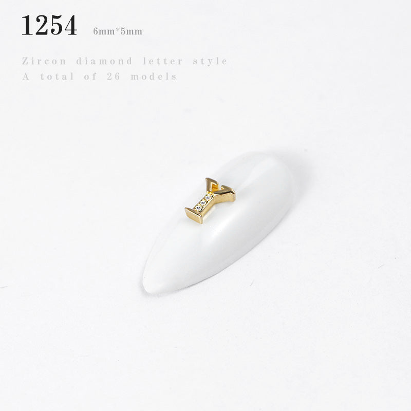 NZJ056 Alloy Crystal Nail Rhinestones 3d Charm 26 letters Decorations Metal Studs Zircon jewelry For DIY Nail Art