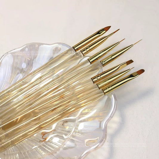 NBR046 New Simple Ice Transparent Brown Acrylic Nail Art Brush Flat Head Round Head Nail Art Paint Pen