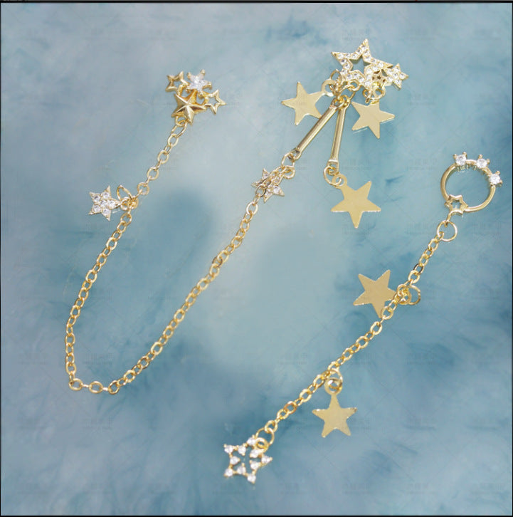 NZJ057 Stars Design Crystal Nail Art Rhinestones Nail Ornament Tassel Zircon Sparkles Alloy Nail Art Decoration Rivets