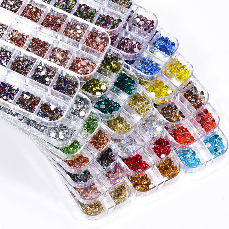 NRS016 ForLife Hot sale style glass flat bottom rhinestone 12 grid set nail art rhinestone shiny crystal nail art accessories