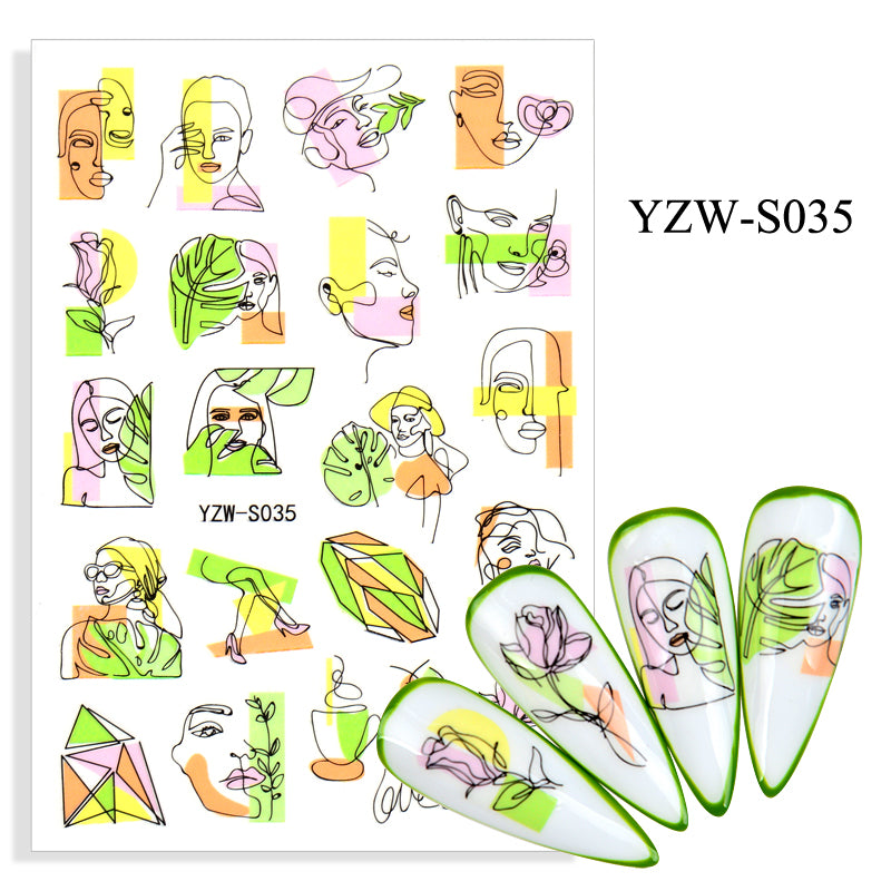 NS5D003 Hot Sale Simple Line Geometric Face Nail Sticker Avocado Fruit Nail Sticker 3d