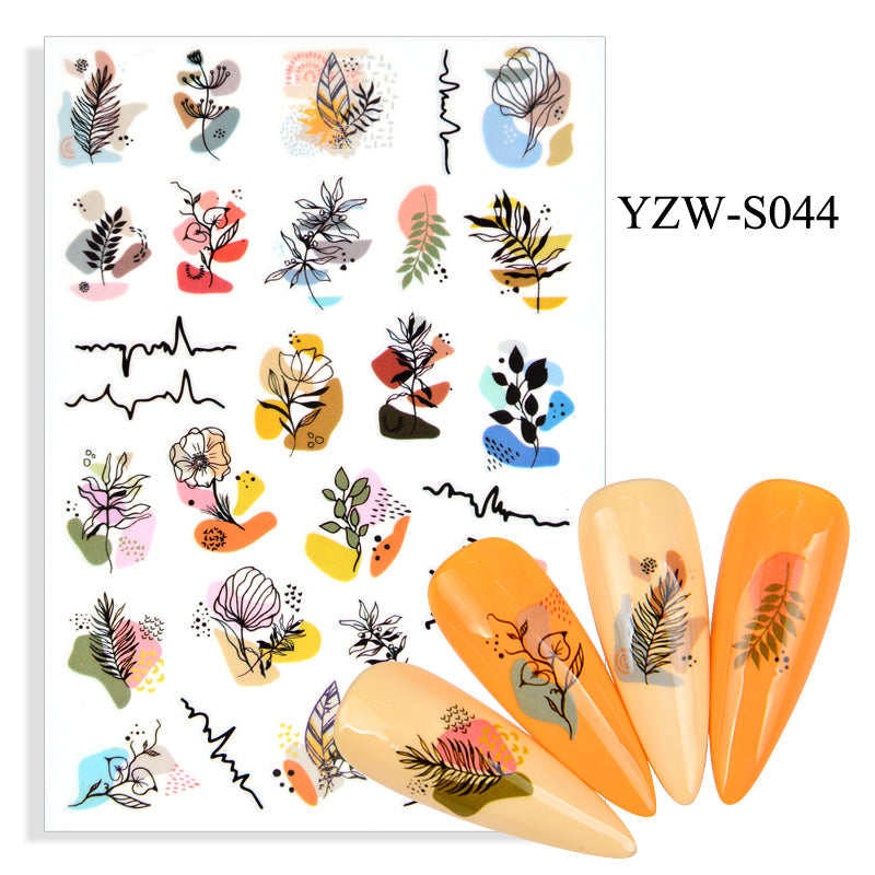 NS5D003 Hot Sale Simple Line Geometric Face Nail Sticker Avocado Fruit Nail Sticker 3d