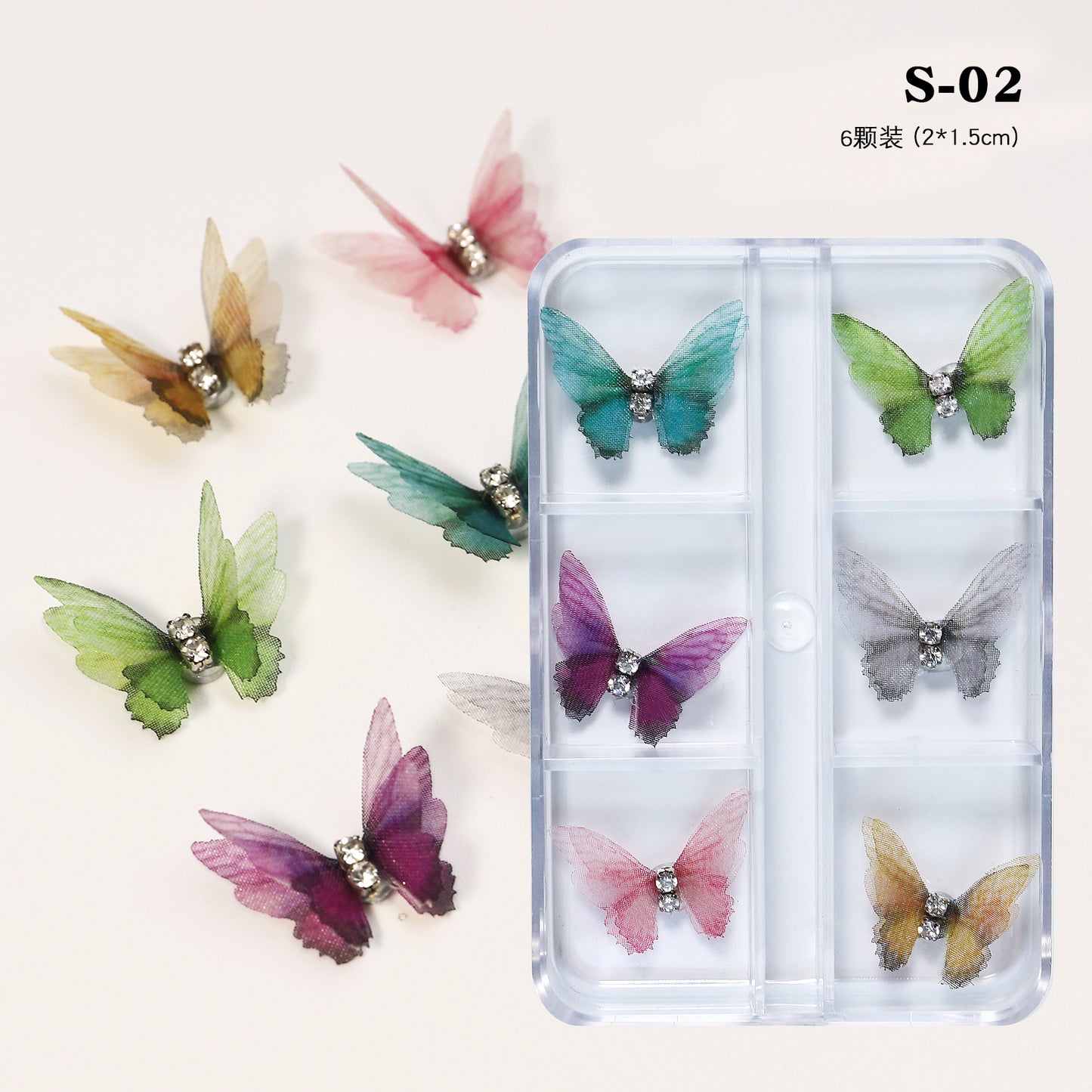 NZJ010 New Magnetic Removable Nail Art Simulation Butterfly Jewelry 6 Grid/Boxed Tulle Butterfly Jewelry