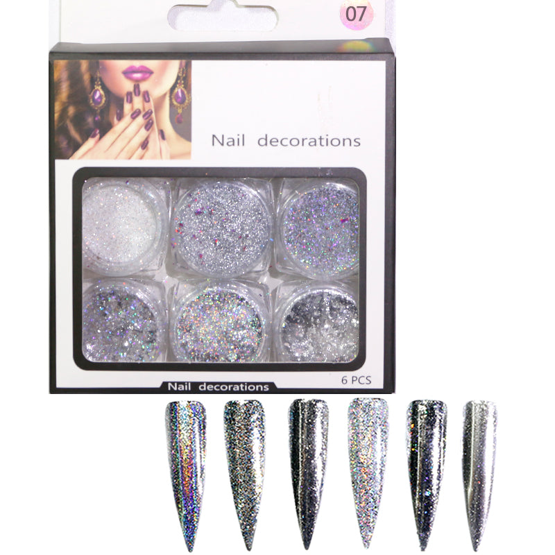 FNP036  6 Color Laser Nail Powder Green Purple Nail Acrylic Powder Blue Powder Set